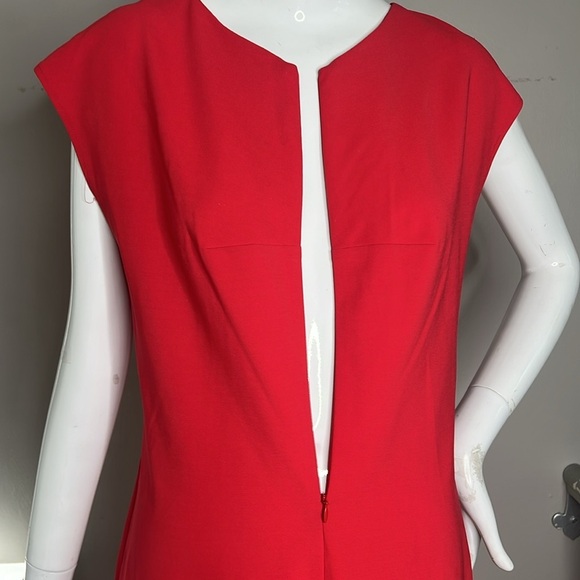 Escada Sz 40 Poppy Red Rouched Back Short Sleeve Front Zip Stretch Poly Dress - Picture 4 of 9